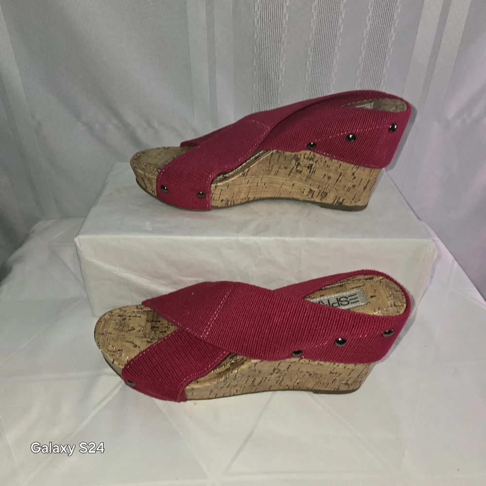 Esprit Women's Cork Wedge Sandals, Size 7.5 M Raspberry Pink - Picture 8 of 15